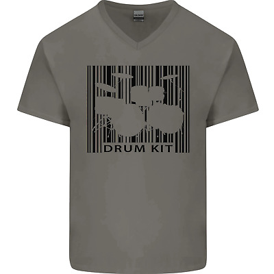 Drum Kit Barcode Drummer Drumming Mens V-Neck Cotton T-Shirt