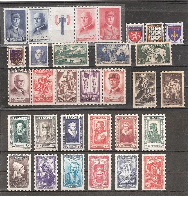 1944 - France n° 599/668 - Année Complète de 70 timbres
