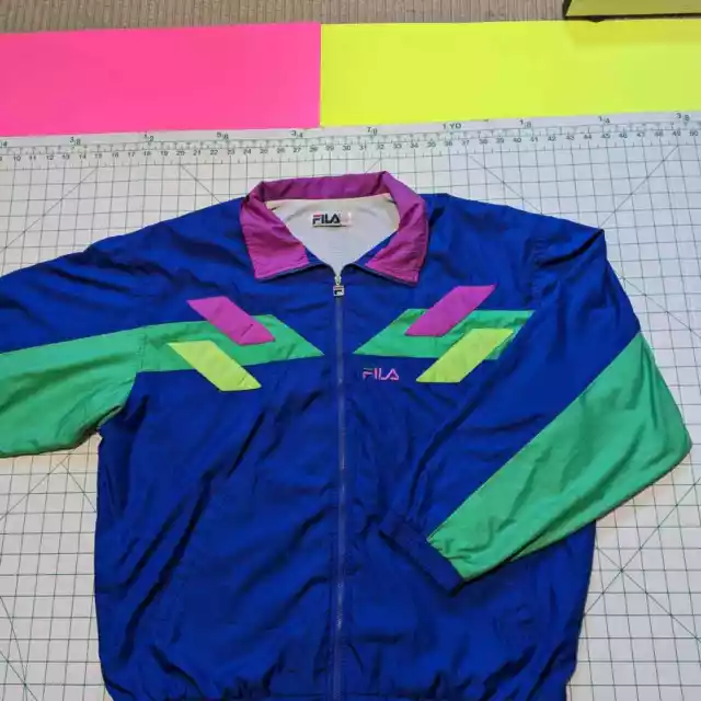 Fila L Track Jacket Vintage Blue Color Block 1980s 1990s bright neon geometric