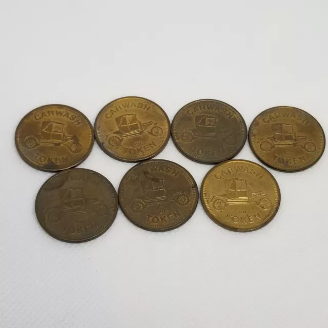 Lot of Seven (7) Model T Car Wash Tokens Double-Sided Coin Token Vintage