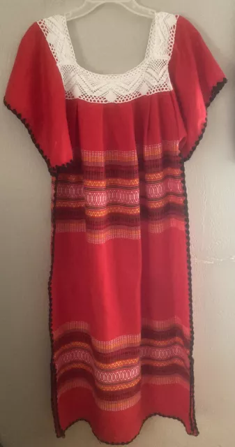 Native American Inspired Cotton Knit Full Length Red/White/Black Dress Medium 2