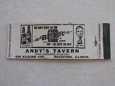 H306 Matchbook Cover vintage Andys Tavern Rockford IL Illinois Beer