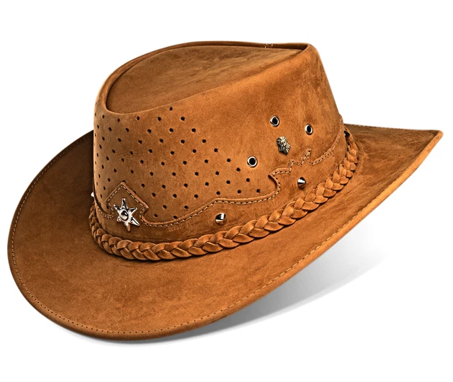 Chapeau de Cowboy Style Australien Whisky Cuir Hommes et Femmes Cowgirl Pêcheur