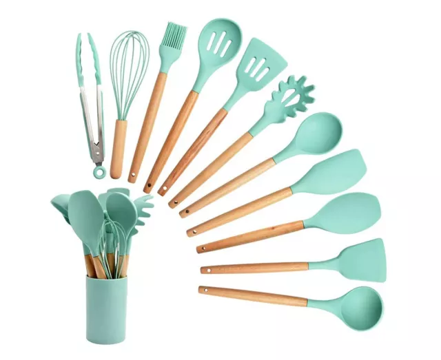 12pcs/set Non-Stick Silicone Kitchen Utensil Spatula Spoon Cooking Tool Cookware