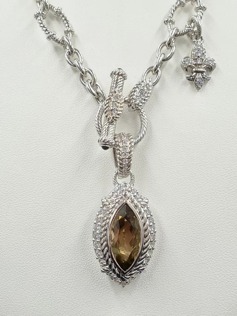 New Judith Ripka Sterling Diamonique Quartz Enhancer Fleur De Lis NecklaceVIDEO