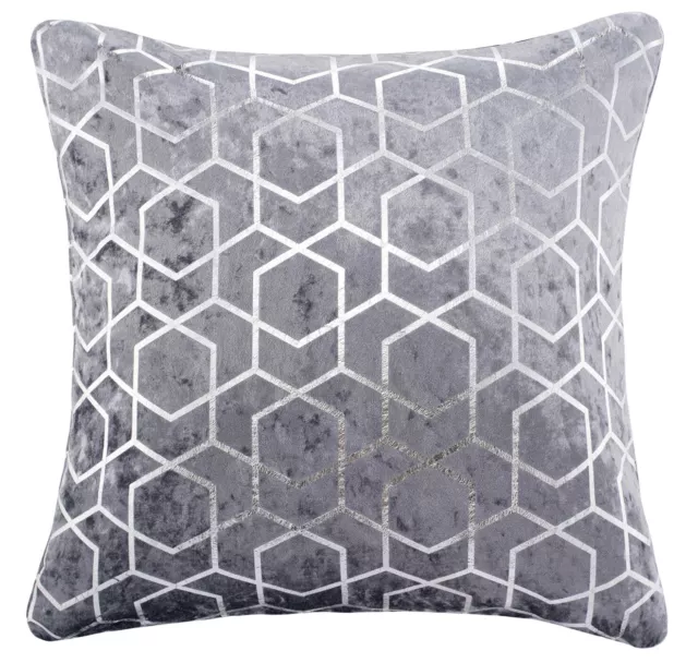 Metallic Geometric Luxury Crushed Velvet Silver Sparkle Cushion Cover in 3 Sizes