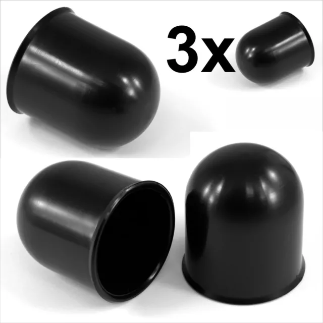 3x 50mm Black Tow Ball bar Cap Cover Towing Car Caravan Trailer Towball hitch x3