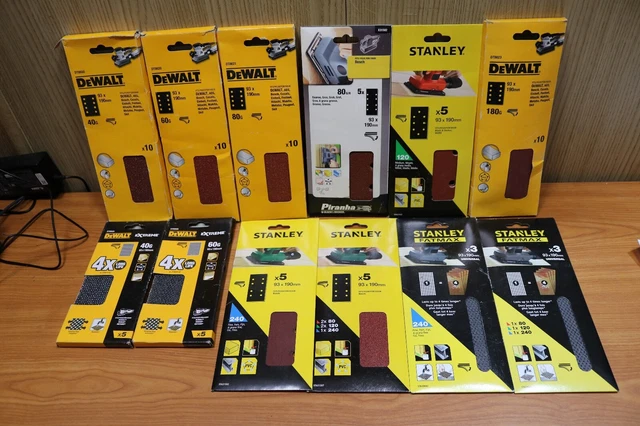 Dewalt Stanley 93 mm x 190 mm fogli levigatrice a gancio e ad anello 40 60 80 120 180 240 grana