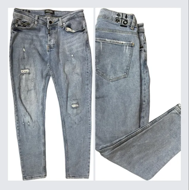 Kenzo Paris Womens  Acid Denim Skinny Blue Jeans Button Fly Size Actual 30 L 26