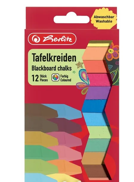 Tafelkreide farbig sortiert 12 Stück in Hängepackung von Herlitz