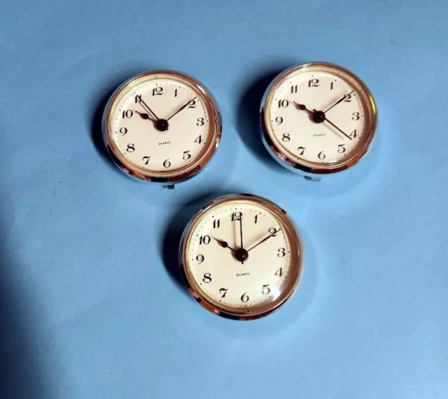 3 x 65mm SILVER BEZEL insertion clockS for 60mm hole CREAM arabic dial.