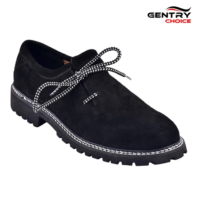 Bavarian Men's Suede Leather Shoes Black Traditional Oktoberfest Wearing Shoes