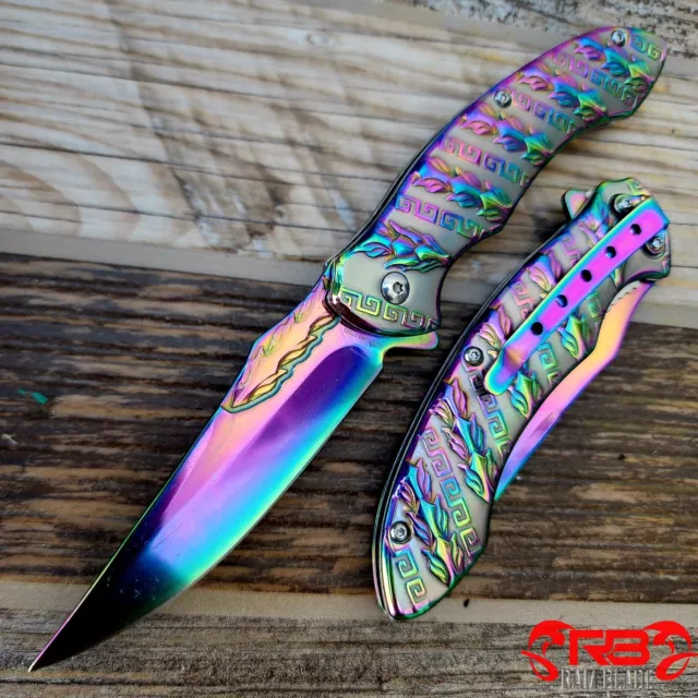 8.5" Fantasy FLORAL Tactical Spring Assisted Open Folding Pocket Knife Blade