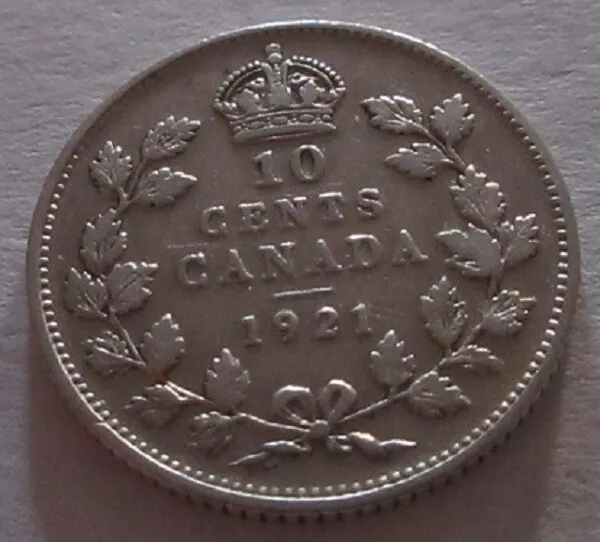 1921 Canada Silver Ten Cents Coin BETTER GRADE Dime (RJ07)