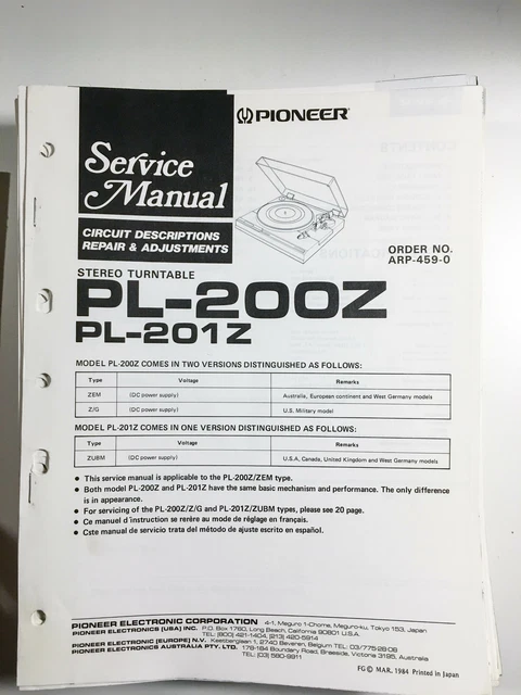 SERVICE MANUEL D'INSTRUCTIONS pour Pioneer T-6600, T-6100 EUR 16,49