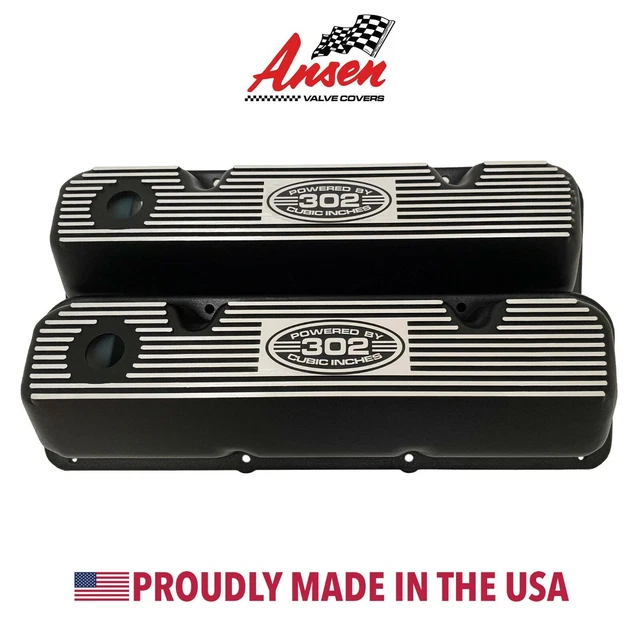 Ansen USA~ Ford BOSS 302 Valve Covers Black "POWERED BY 302 CUBIC INCHES"