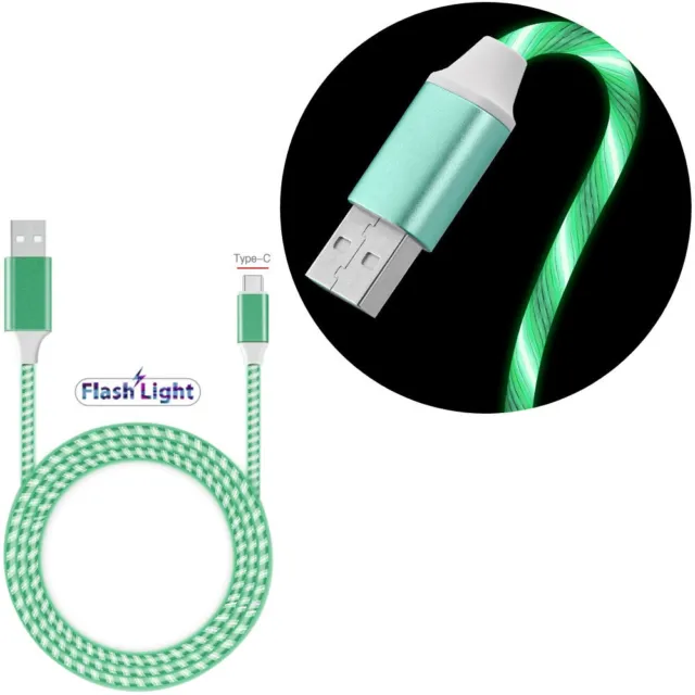 Flowing LED Lights USB-C (Type-C) Charge and Sync Cable - Green