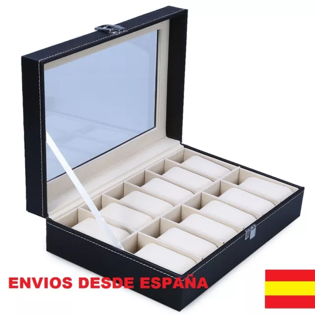 Caja Estuche Para Guardar 12 Relojes Reloj Organizador Joyero Expositor Nuevo