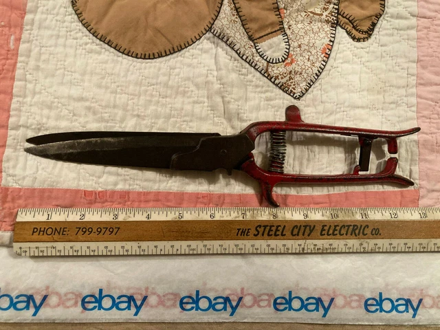 Vtge. 12 3/4" Red Cast Iron Handled Grass Clippers / Trimmers "Worth", Free S/H