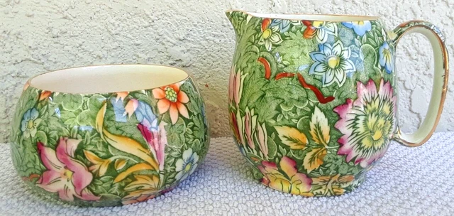 Vtg Royal Winton Grimwades England Chintz Sugar & Creamer Pitcher Gold Trim 42R