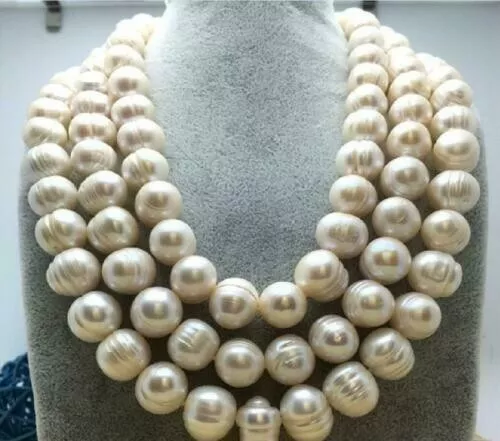 50" Huge 12-13Mm Natural South Sea Genuine White Pearl Necklace 14K Gold Clasp