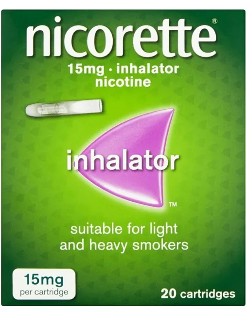 3 X 20 Nicorette 15mg Nicotine Inhalator 60 Cartridges For Light & Heavy Smokers