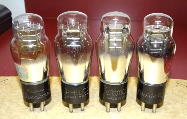 4 Type 30 Radio/Audio Tubes, Hot Stamped Bases, Good Emission