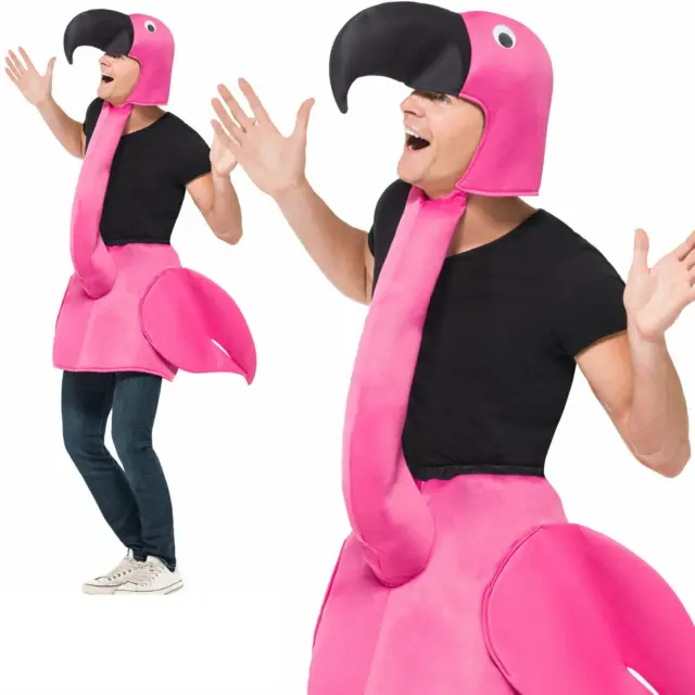 Erwachsene rosa Flamingo Kostüm Herren Damen Tier Hirsch Henne Party Betriebssystem