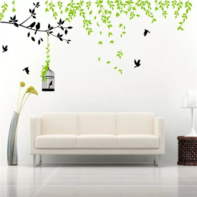 PurpleGather Large Spring Green Tree With Branch And Cage Wall Decal Sticker