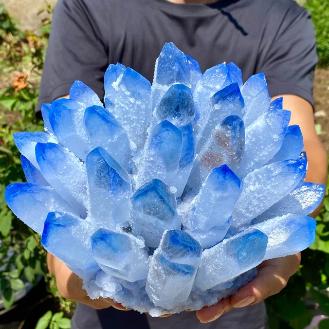 8.9LB New Find sky blue Phantom Quartz Crystal Cluster Mineral Specimen Healing