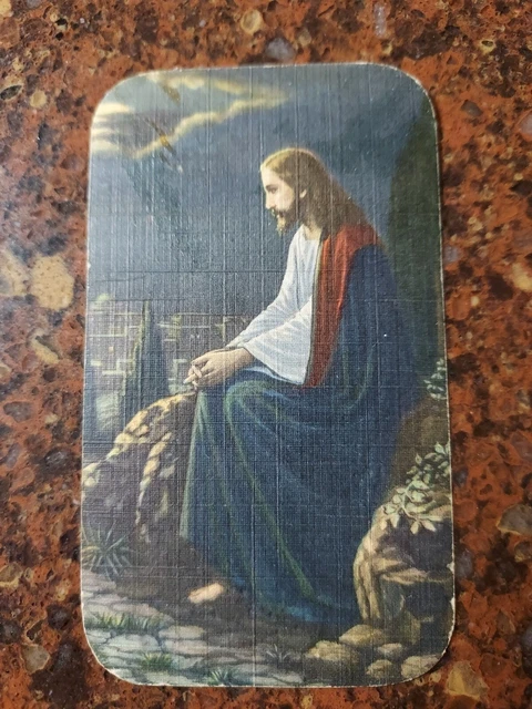 FUNERAL HOME CATHOLIC CABINET MOURNING PRAYER DEATH MEMORIAL CARD Jesus VINTAGE