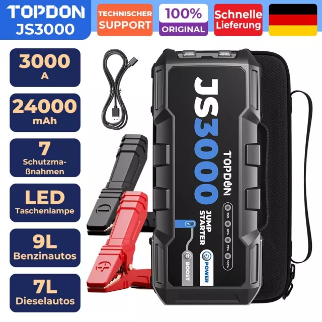 TOPDON JS3000 Auto 12V Starthilfe KFZ 3000A Ladegerät Booster 24000mAh Powerbank