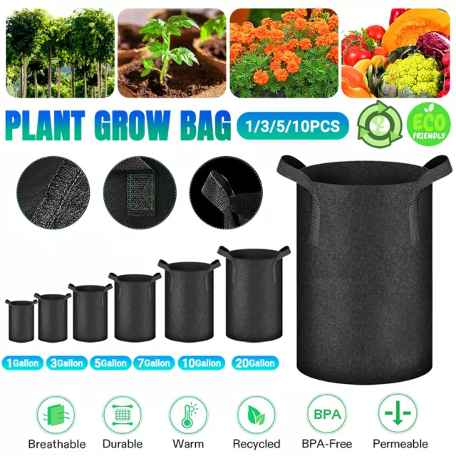 1-10 PACK Fabric Plant Grow Pots Breathable Planter Bags 2/3/5/7/10/20Gallon