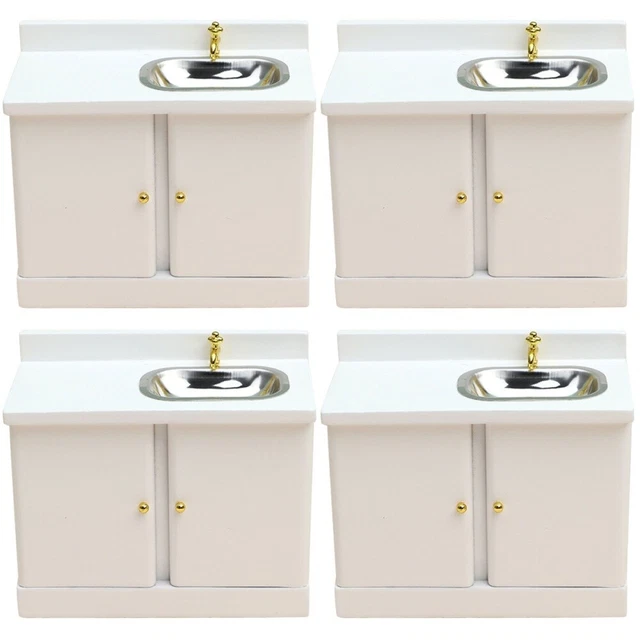 4 piezas Casa de muñecas Fregadero Cocina Armario Miniatura Cocina Armario Mini Madera