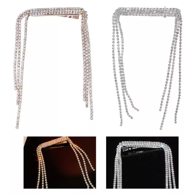 Rhinestone Hair Clips Tassel Chain Hairpins Wedding Accessories-LR