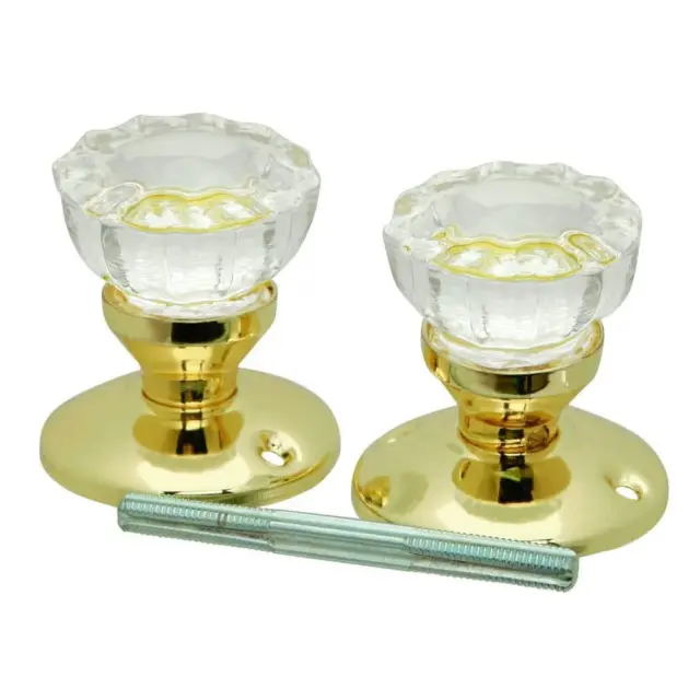 Polished Brass Glass Knob Set With Rosettes And Spindle | Door Knobs Gold W