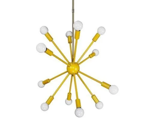 Mid Century Design Brass Sputnik Chandelier 12 Arm Yellow Finish Light Fixture