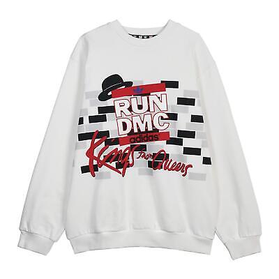 Adidas Originali UOMO Run DMC Felpa Maglione Bianco Queens Hip Hop Rétro BNWT