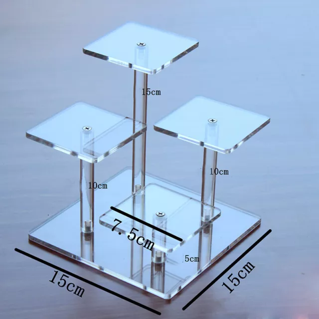 Clear Acrylic Display Stand Holder Tiered Square Shelf Home Office Shop Retail