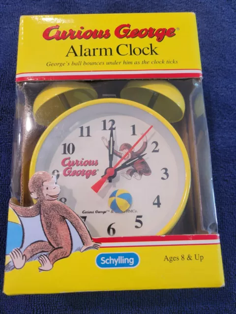 1998 Curious George Yellow Twin Bell  Alarm Clock, Schylling NEW NIB