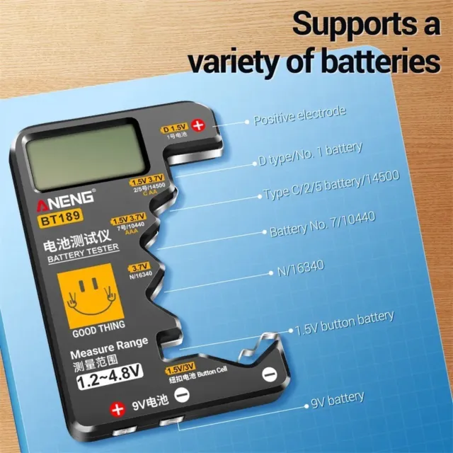 LED Universal Battery Tester Checker AA, AAA, 9V PP3,1.5V Button Cells Digital