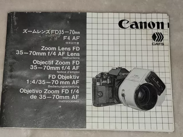 Canon Zoom Lens FD 35-70mm f/4 AF Lens Instruction Manual, Guide