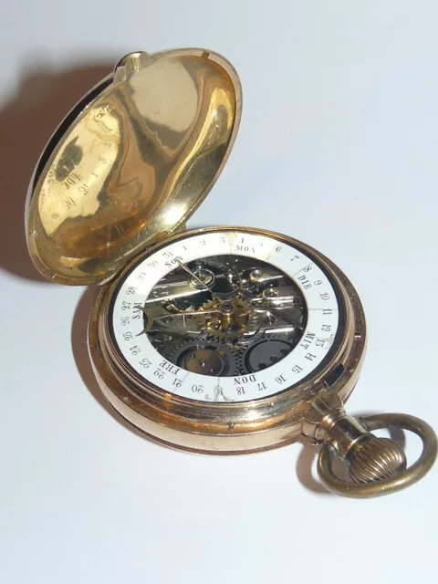 Kalender 2 Seitige Taschenuhr um 1900 massiv 14 K Gold