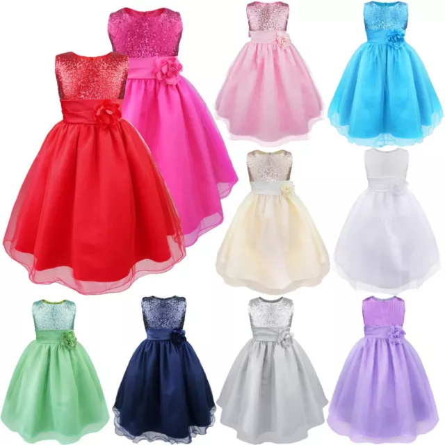 Princess Flower Girls Dress Sequined Party Wedding Bridesmaid Formal Prom Gown