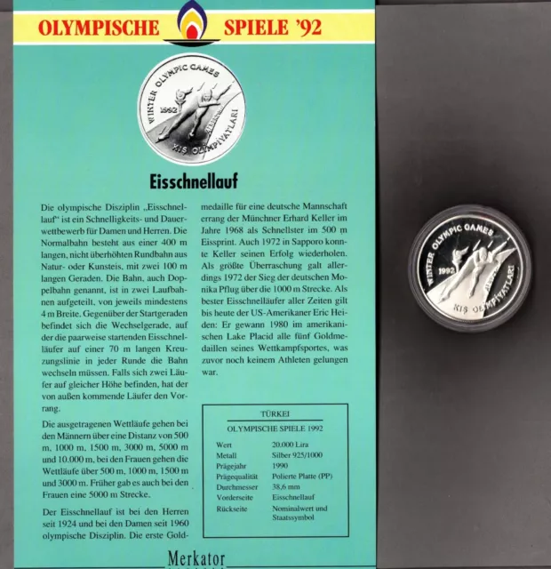 Türkei - 20000 Lira 1992 - Olympische Spiele 1992 -  Eisschnellauf - Silber - PP