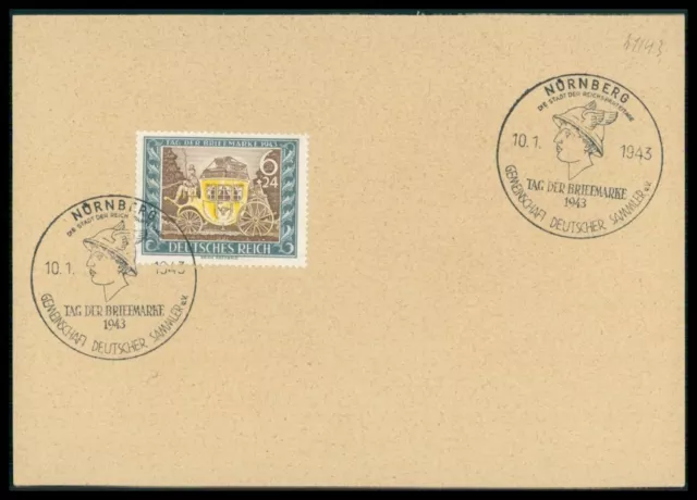 3. REICH FDC 828 TAG DER BRIEFMARKE 1943 "NÜRNBERG" POSTKUTSCHE HERMES az22