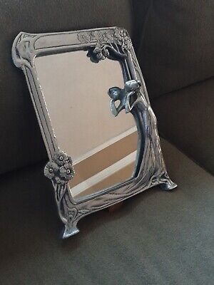 Vintage Art Nouveau Nude Lady In Footed Mirror Frame Tree Flowers Art Deco Style