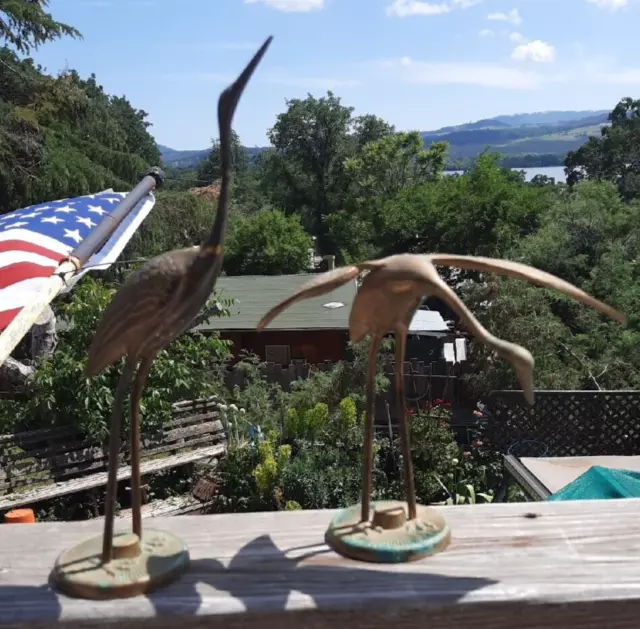 VINTAGE PAIR OF Leonard SOLID BRASS CRANES HERONS BIRDS FIGURINES