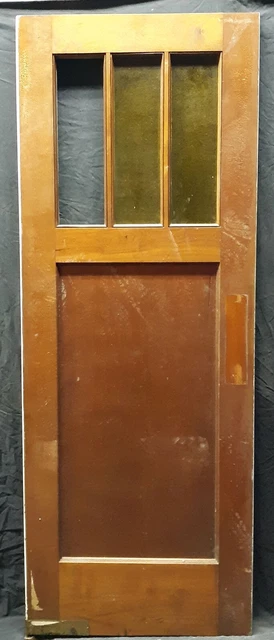 31.5"x83"x1.75" Antique Vintage Old Wood Wooden Door Window Stained Glass Lite