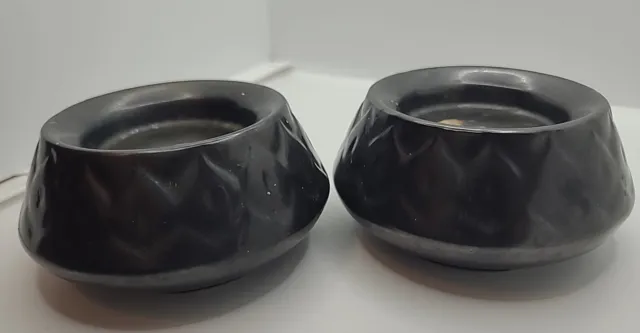 Pair Of Vintage Prinknash Ceramic Black Matt Glaze Candle Holders 2x3.5" 340g